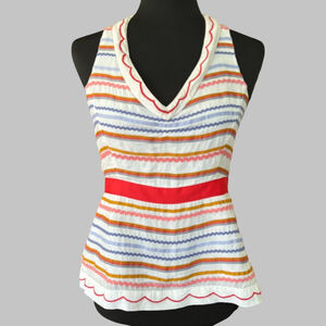 Vintage Anthropologie Odille 90s Y2K White Colorful Ribbon V Neck Halter Top 2